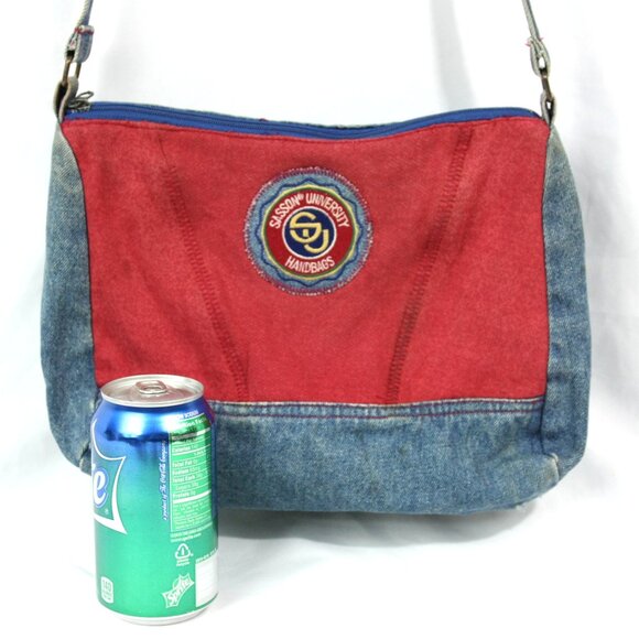 Vintage Sasson University Denim Jeans Zippered Crossbody Handbag Purse 1980s - Picture 2 of 14